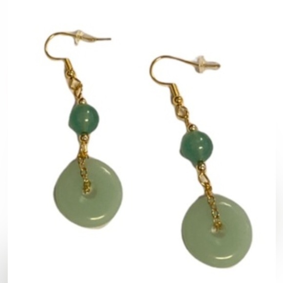 Earrings Gold Drop Mint + Jade Green Beads NWT - Picture 1 of 5
